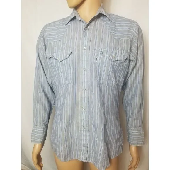 Levi's Vintage Cowboys Tailor Western Shirt Pearl Snap Single Stitch Striped 70s - Picture 2 of 8